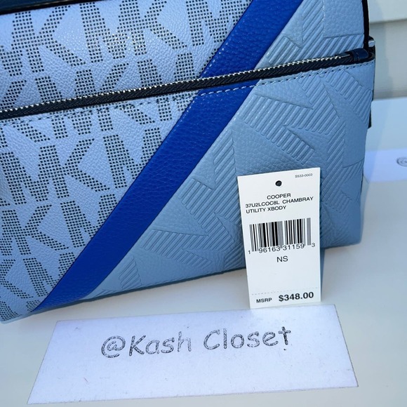 Michael Kors Crossbody Cooper Utility Bag MK Signature Stripe Chambray - Picture 11 of 12
